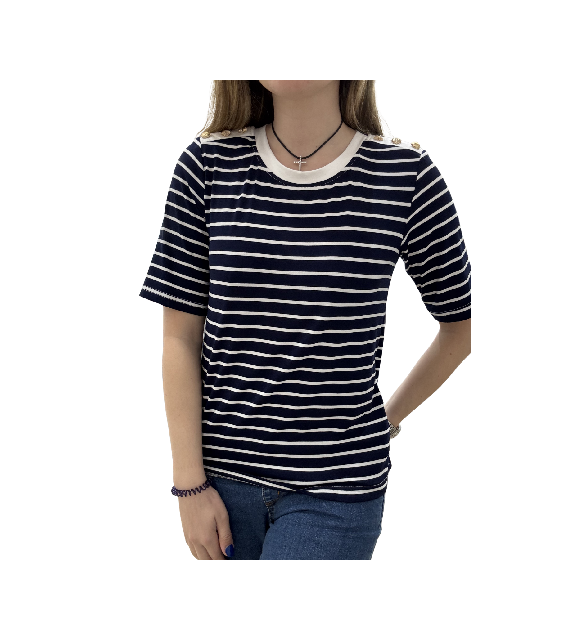 CAMISETA RALLAS BLANCAS AZUL MARINO
