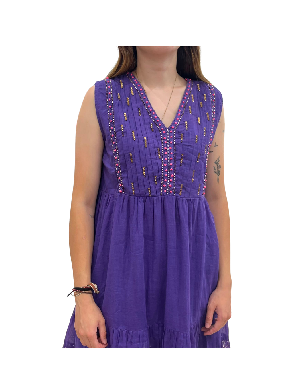 Vestido mujer lila y borde rosa