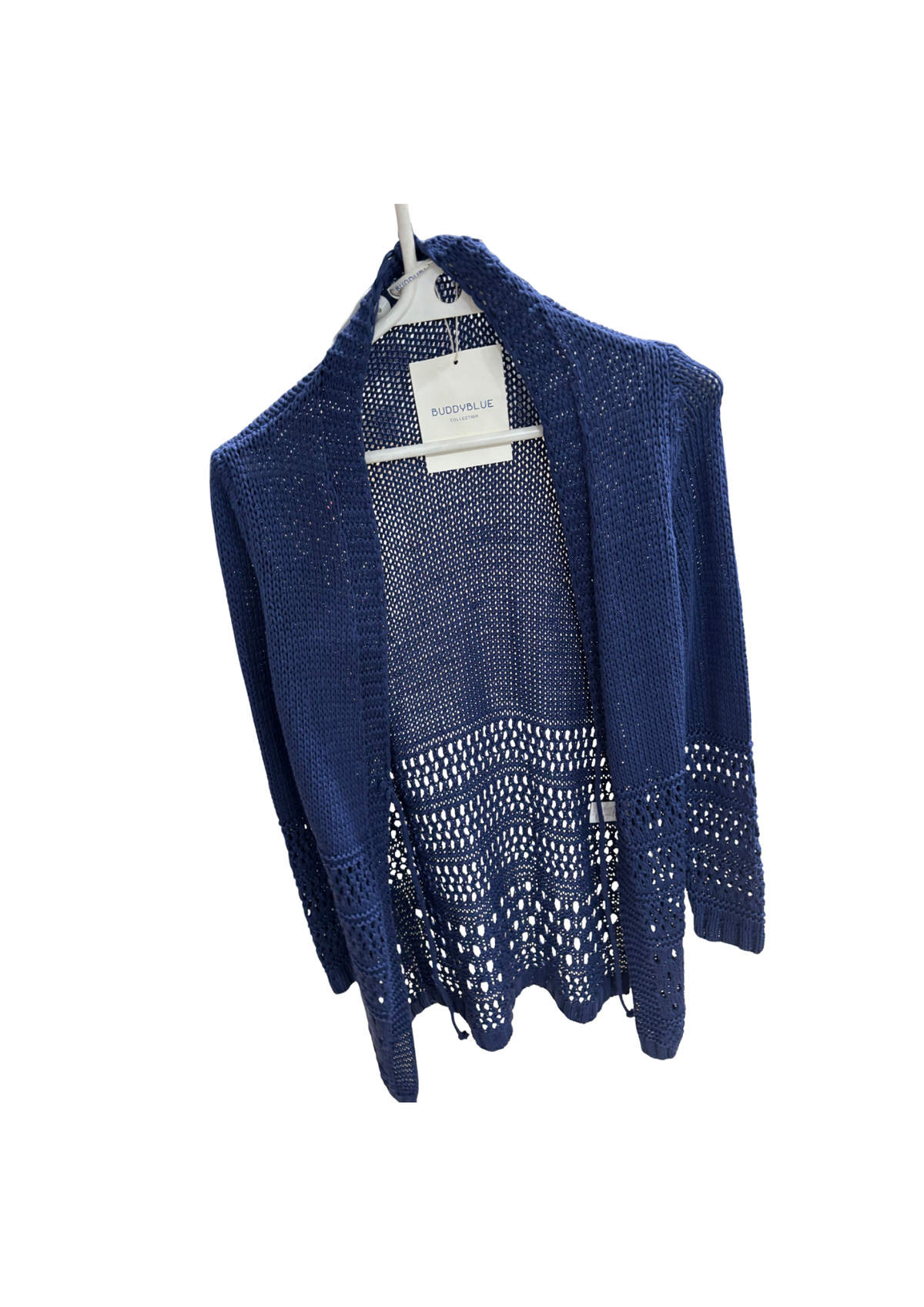 Poncho mujer azul y blanco