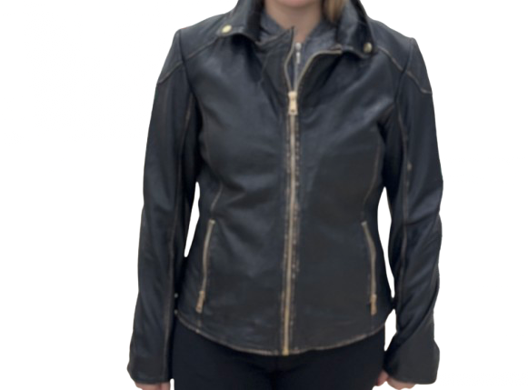 Cazadora Cuero Negro Mujer