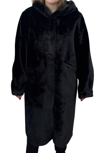 Abrigo Largo Negro Mujer Pelo